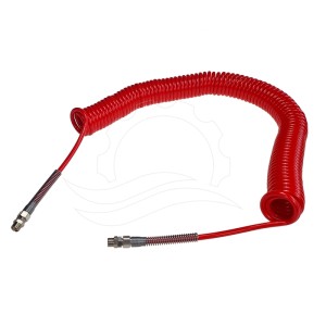Tuyau spiralé PA 8x5mm (spire 55mm) 12m rouge G1/4''M
