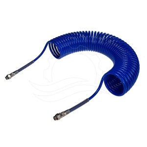Tuyau spiralé PA 8x6mm (spire 86mm) 12m bleu G1/4''M